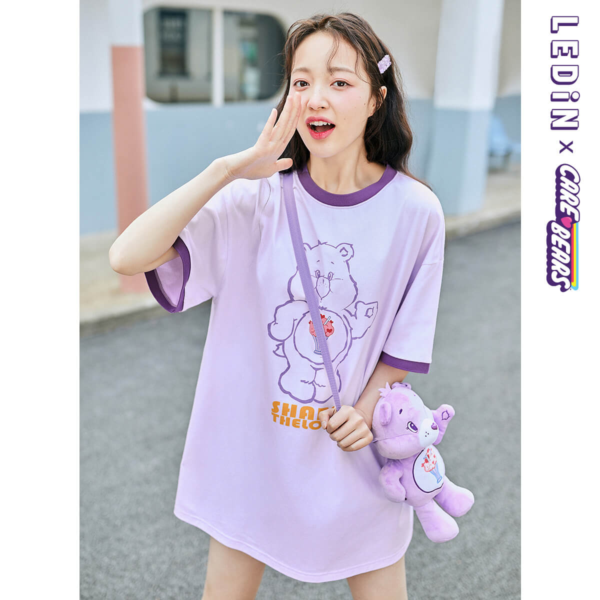 [รักหมีร่วม Name] Le Ding แต่งตัวน่ารัก 2021 ต้นฤดูใบไม้ผลิสาวหัวใจ Playful พิมพ์เสื้อยืดชุด